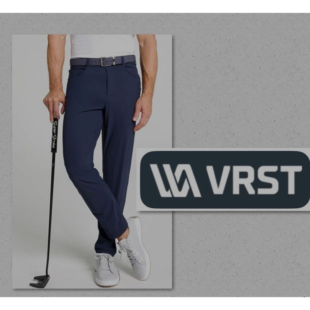 VRST Slim Tapered Golf Pants Men's 35"X30" (Measured 34"X28.5) Navy Blue Stretch